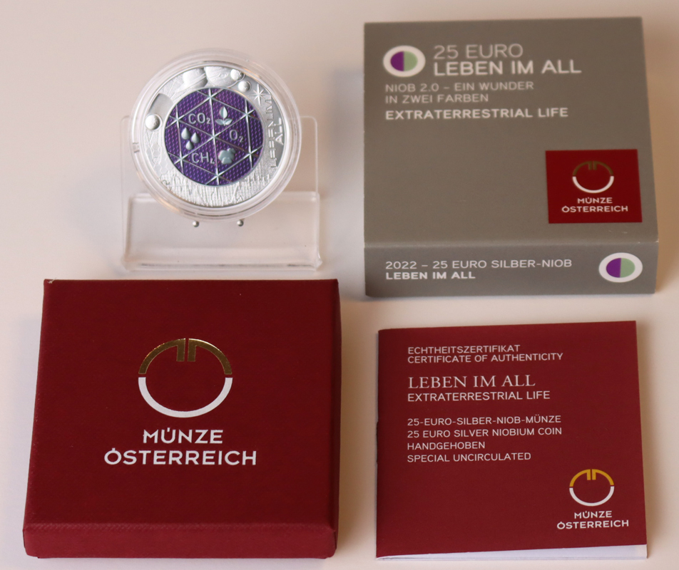 ÖSTERREICH 25 Euro 2022 Silber/Niob Leben im All