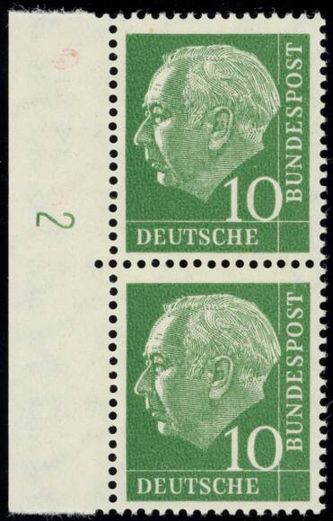 BRD 1960, Heuss lumogen, MiNr. 183 x W DZ Druckerzeichen '2' positiv