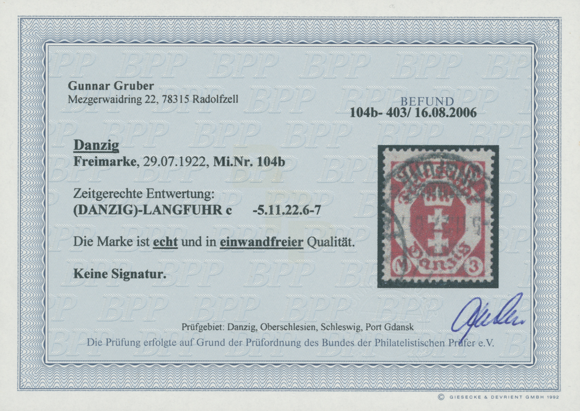 DANZIG 1922 MiNr. 104 b