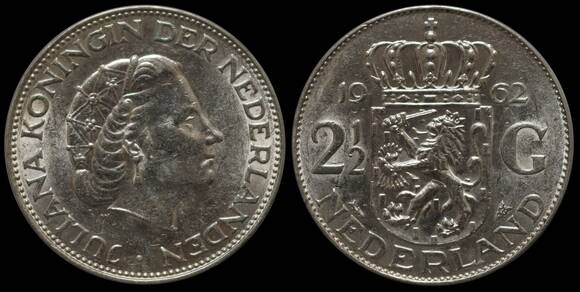 NIEDERLANDE 2 1/2 Gulden Silber aus 1959-1964, 1966