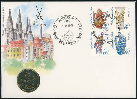 DDR 1983/1985 Numisbrief 275 Jahre Meissner Porzellan, 5 Mark mit gutem Prägejahr 1983
