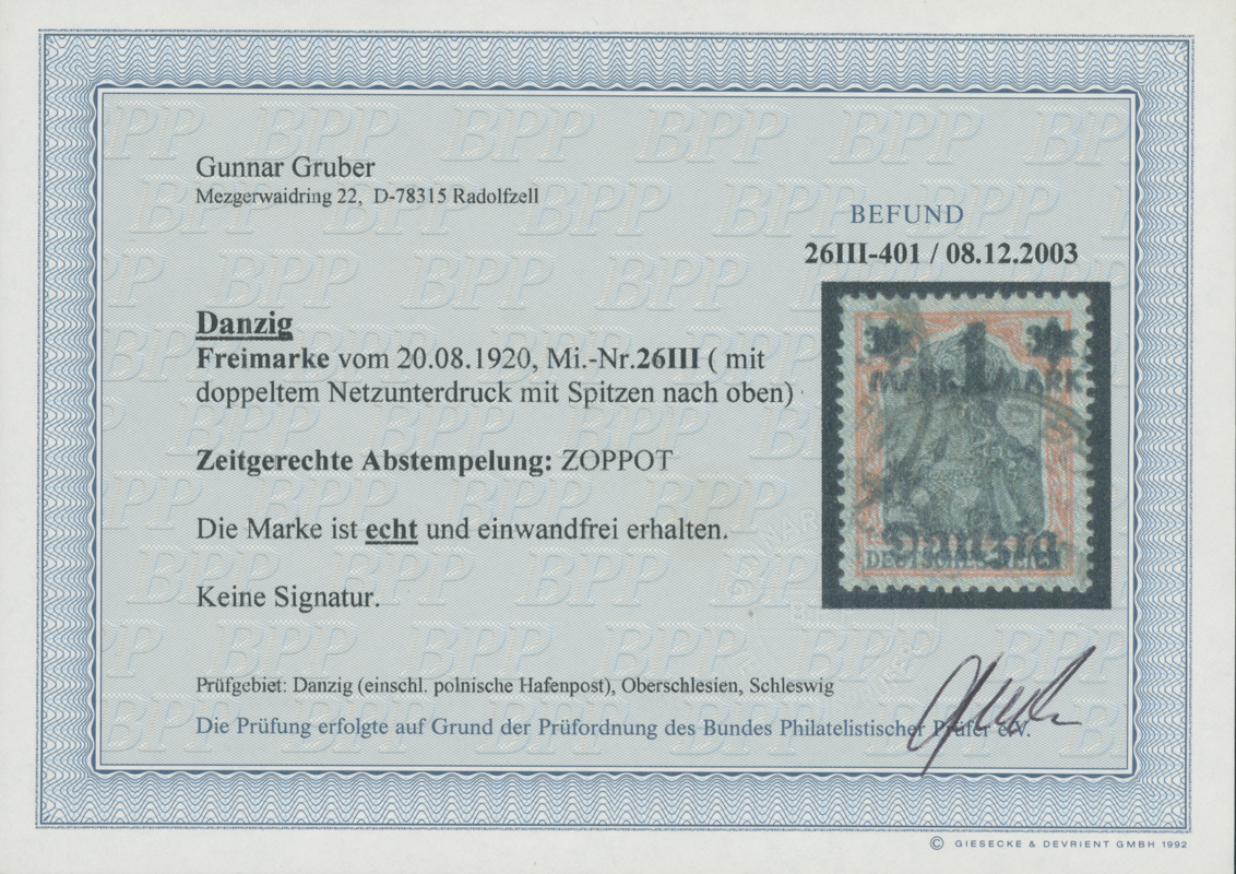 DANZIG 1920 MiNr. 26 I DD N