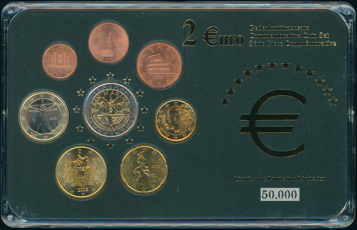 SAN MARINO Gedenkmünzensatz mit 2 Euro 2005 Galilei und Kursmünzen Italien