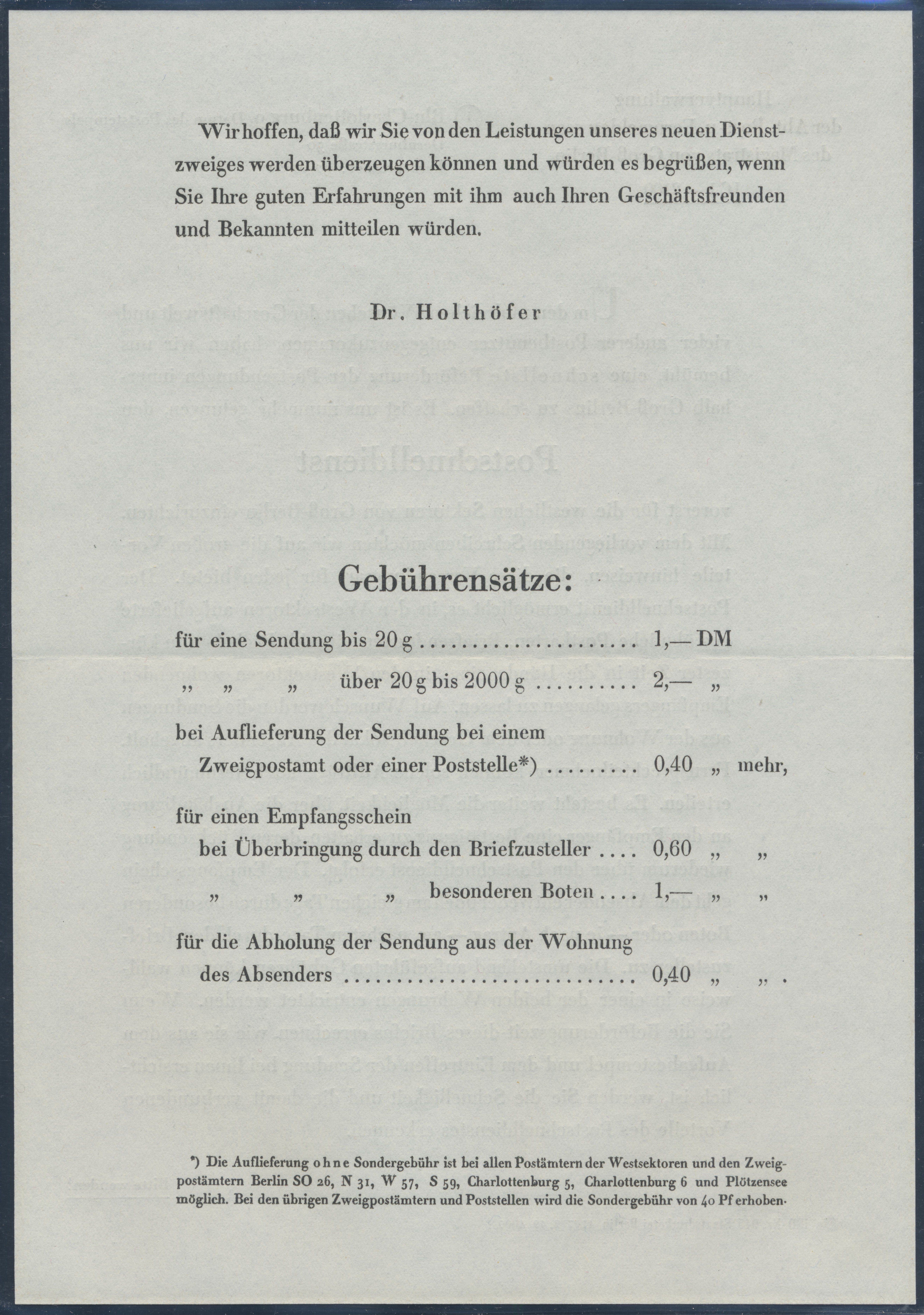BERLIN 1949 Postschnelldienst-FDC mit MiNr, 17 a und Ankündigungsblatt