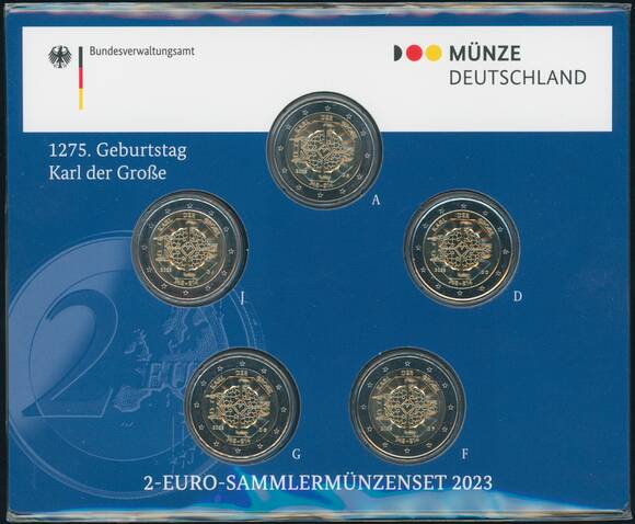 BRD 2023 5 x 2 Euro 1275. Geburtstag Karl der Große BRD 2023 5 x 2 Euro 1275. Geburtstag Karl der Große