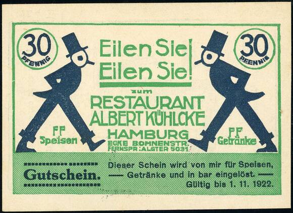 Hamburg o.D. Albert Kühlcke Restaurant 30 Pfg. 538.1 a)