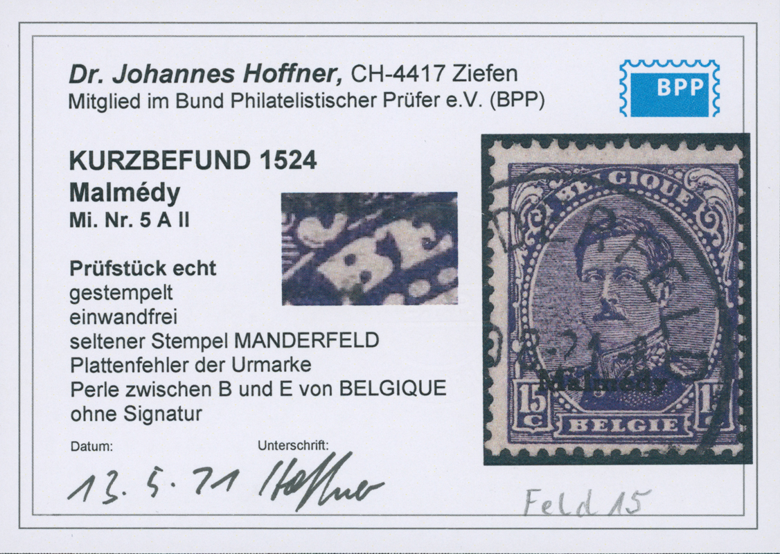 MALMÉDY 1920 MiNr. 5 A II PF seltener Stempel