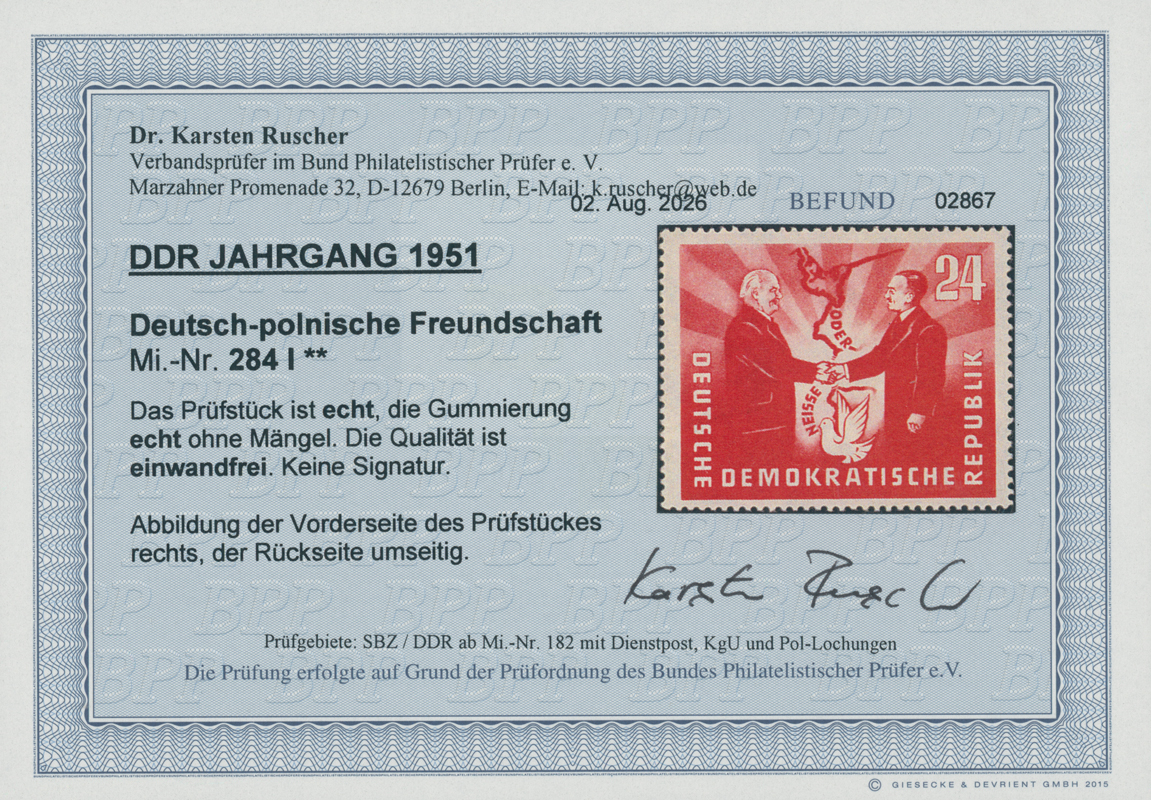 DDR 1951 MiNr. 284 I seltener Plattenfehler