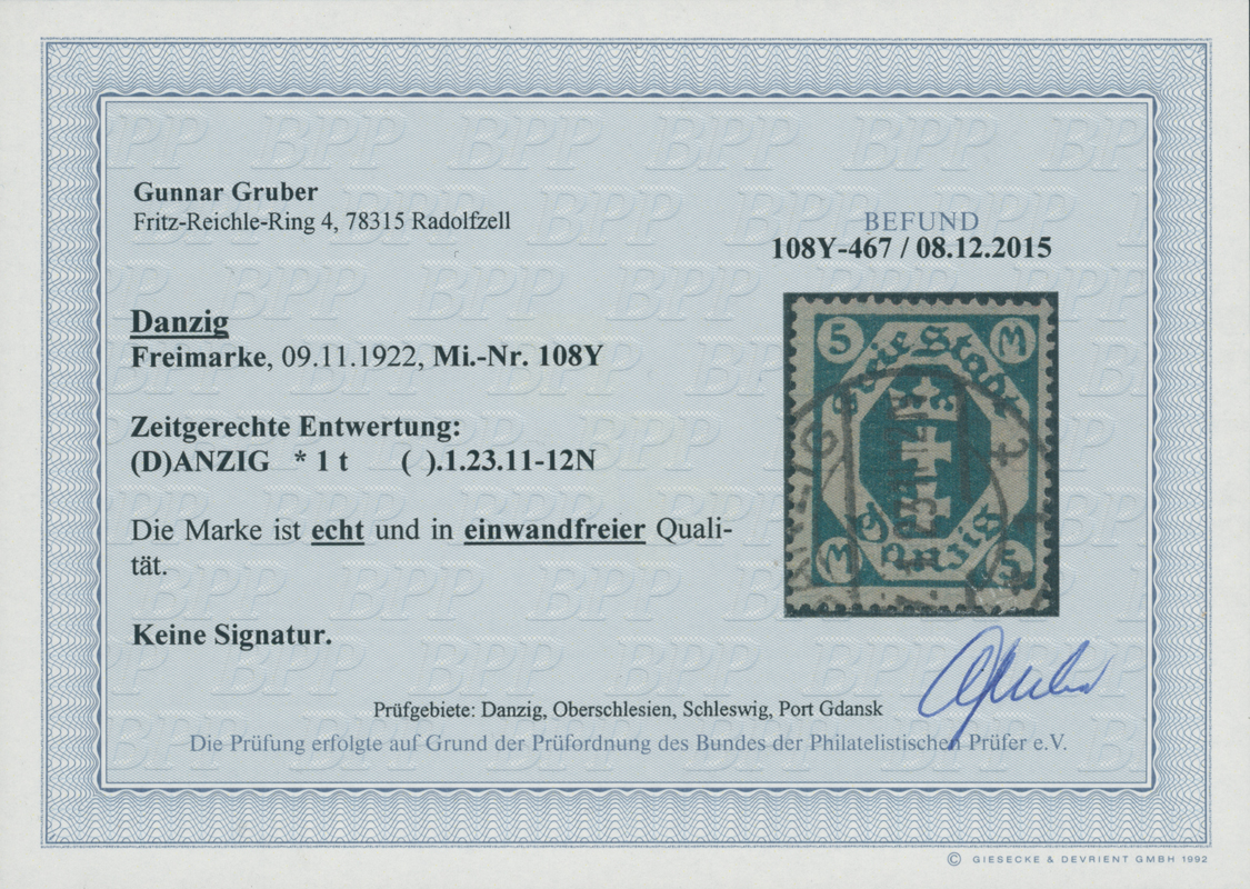 DANZIG 1922 MiNr. 108 Y