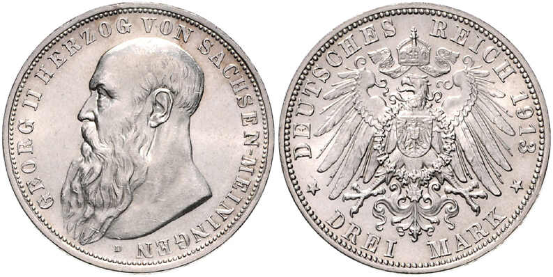 SACHSEN-MEININGEN 3 Mark 1913 D Jaeger 152