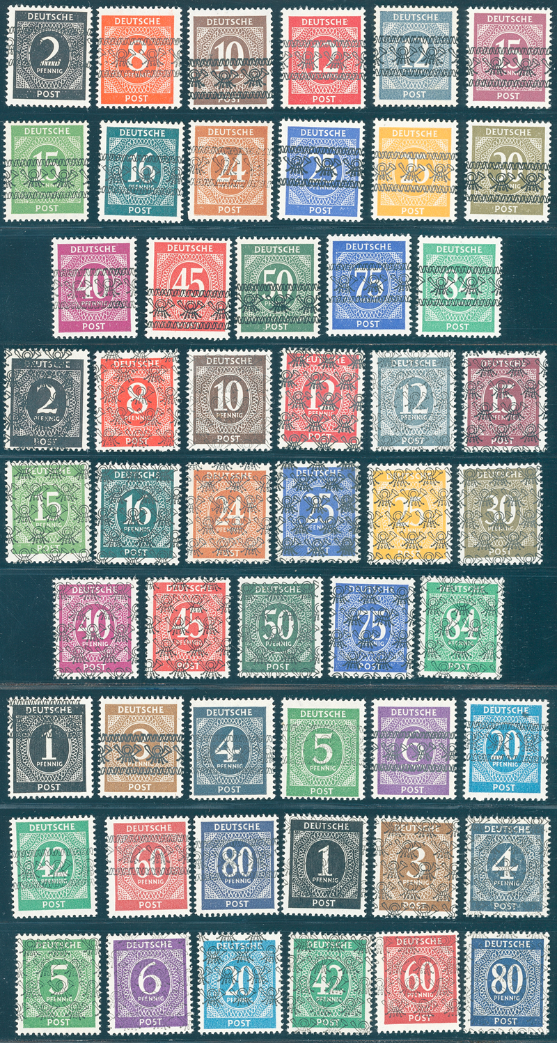 BIZONE 1948 MiNr. 52/68, I/IX-I/II 52 Werte Ziffern