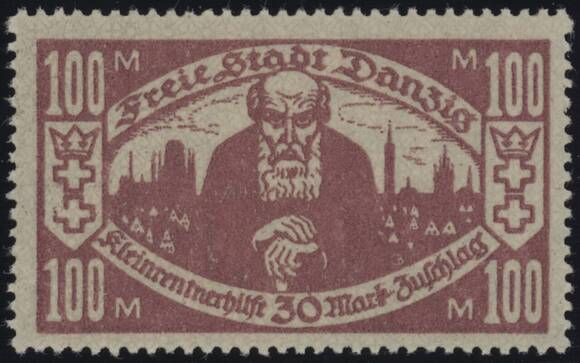 DANZIG 1923 MiNr. 132 II Plattenfehler DANZIG 1923 MiNr. 132 II Plattenfehler