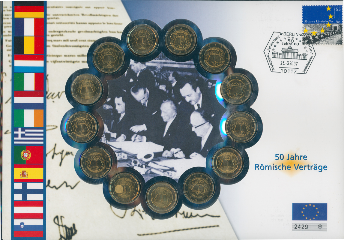50 JAHRE RÖMISCHE VERTRÄGE 1957-2007 mit 13 x 2 Euro Komplettset im Numisbrief