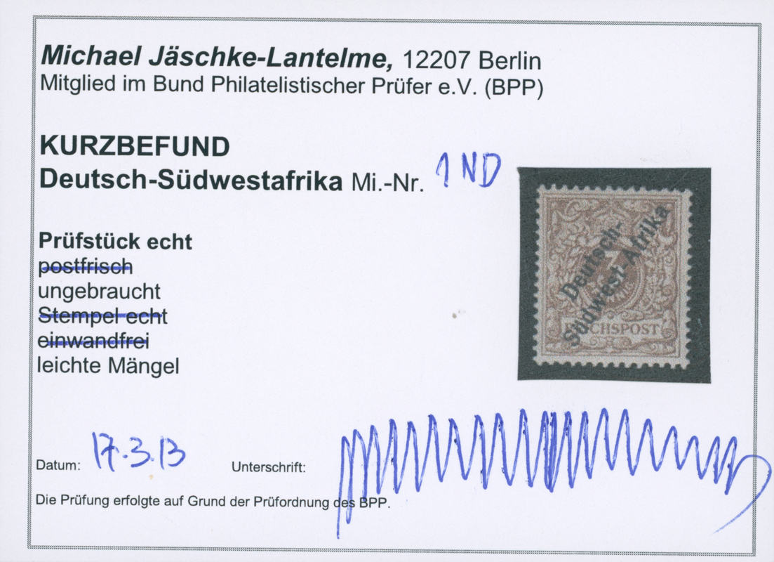 DEUTSCH-SÜDWESTAFRIKA 1899 MiNr. 1 ND