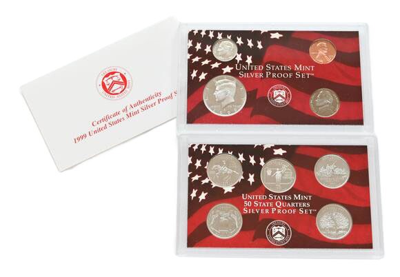 USA 1999 Silver Proof Set 9 Münzen, davon 8 in Silber