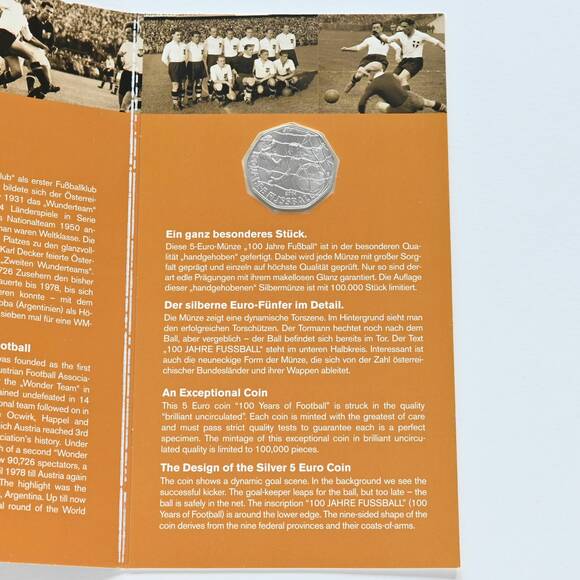 ÖSTERREICH 2004 5 Euro Silber 100 Jahre Fußball