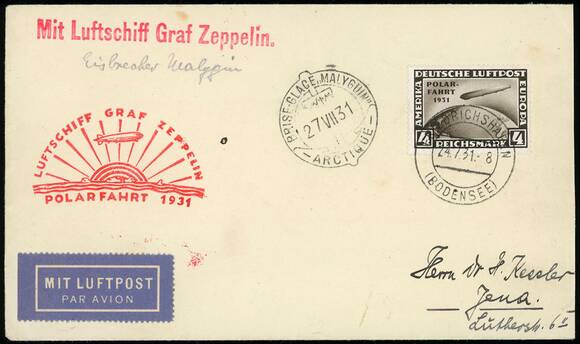 DR 1931 Zeppelinbrief der Polarfahrt des LZ 127 mit MiNr. 458 DR 1931 Zeppelinbrief der Polarfahrt des LZ 127 mit MiNr. 458