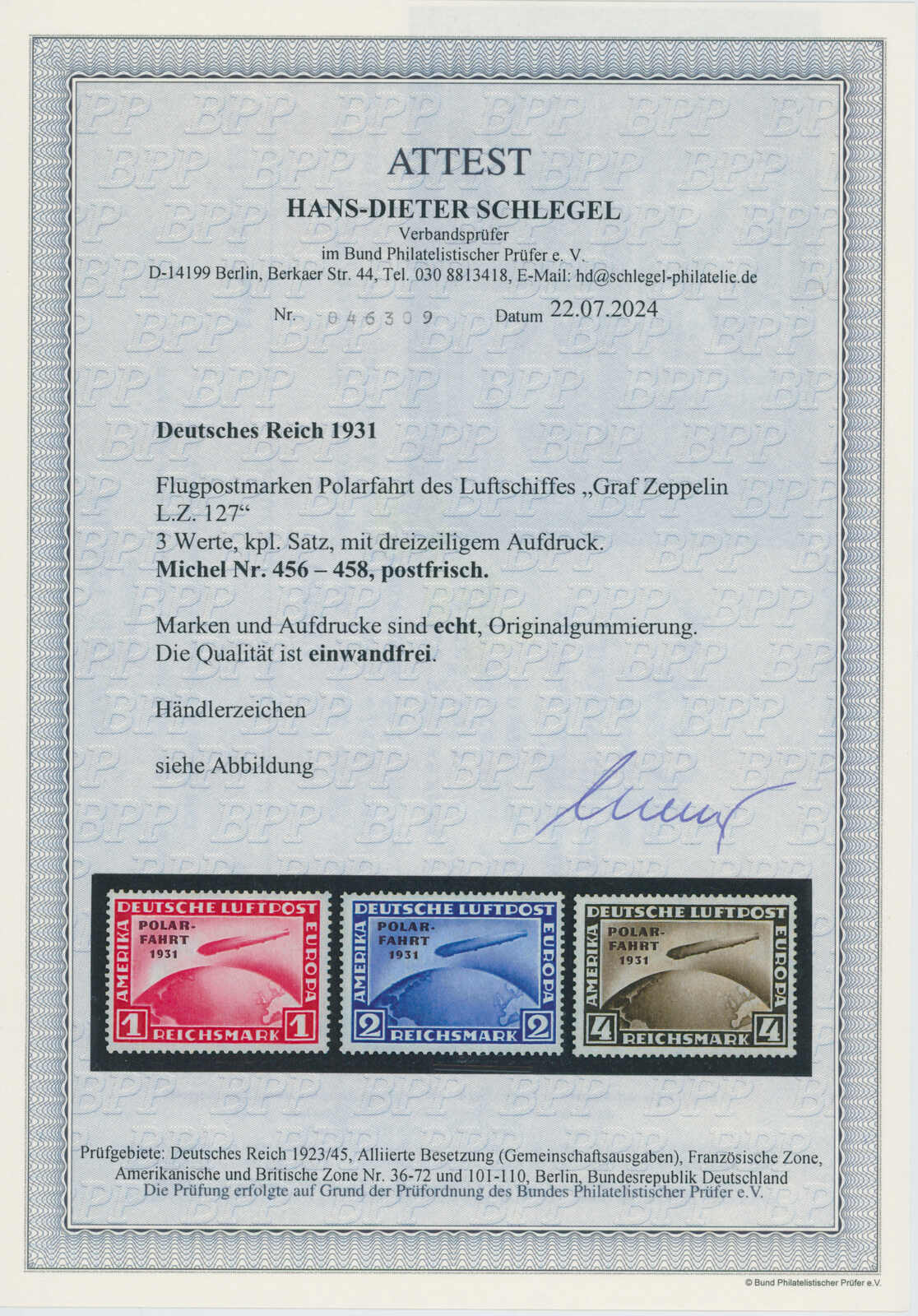 Deutsches Reich 1931 MiNr. 456-458