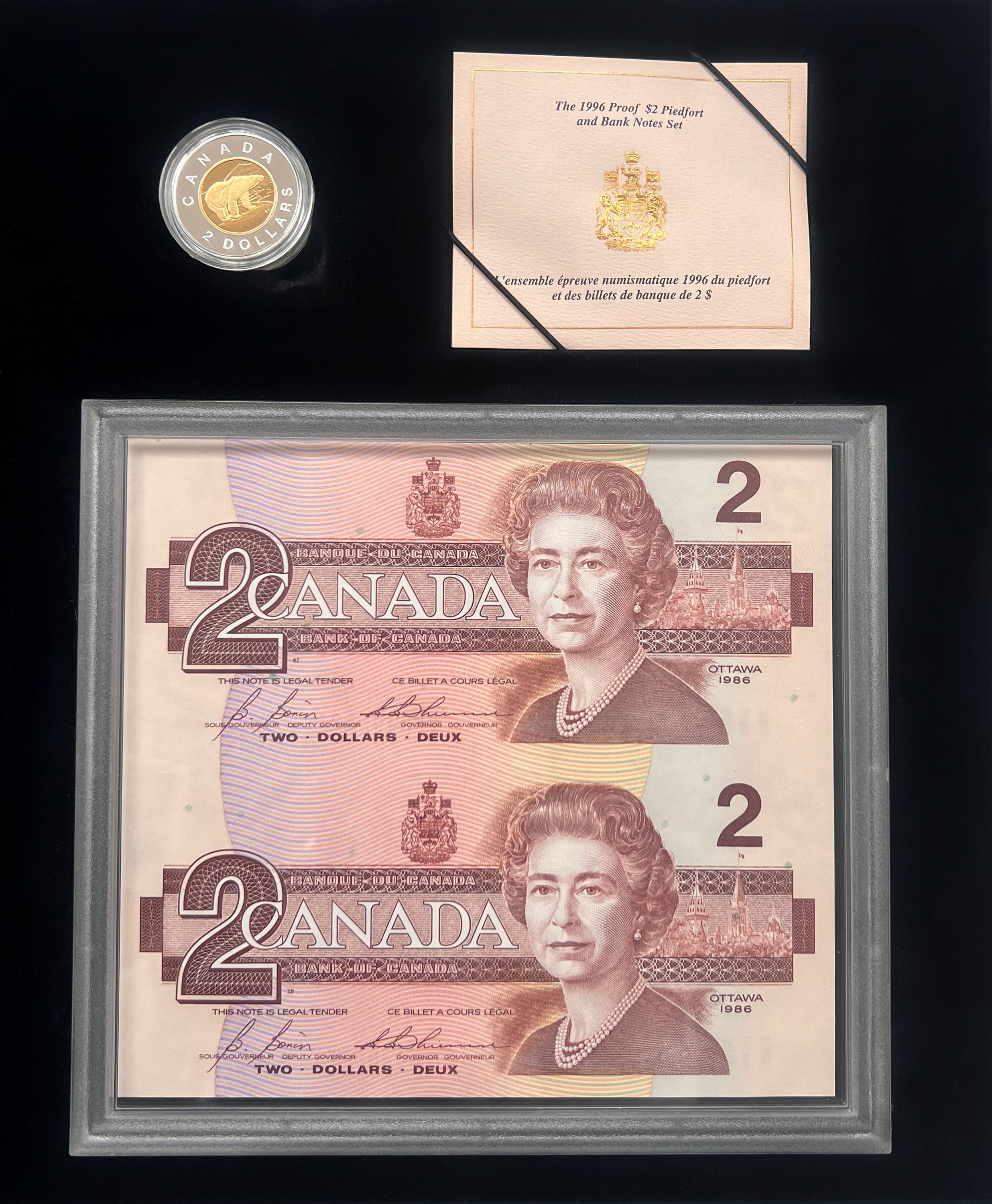 KANADA The 1996 Proof 2 Dollar Piedfort and Bank Notes Set
