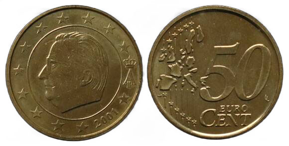 BELGIEN 50 Cent 2001, nur aus Sätzen