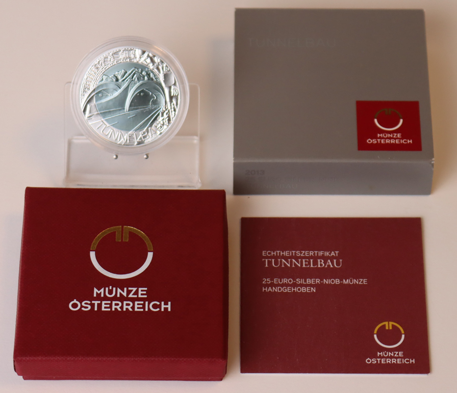 ÖSTERREICH 25 Euro 2013 Silber/Niob Tunnelbau