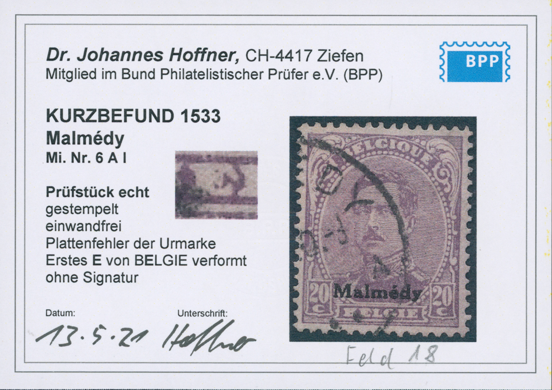 MALMÉDY 1920 MiNr. 6 A I PF