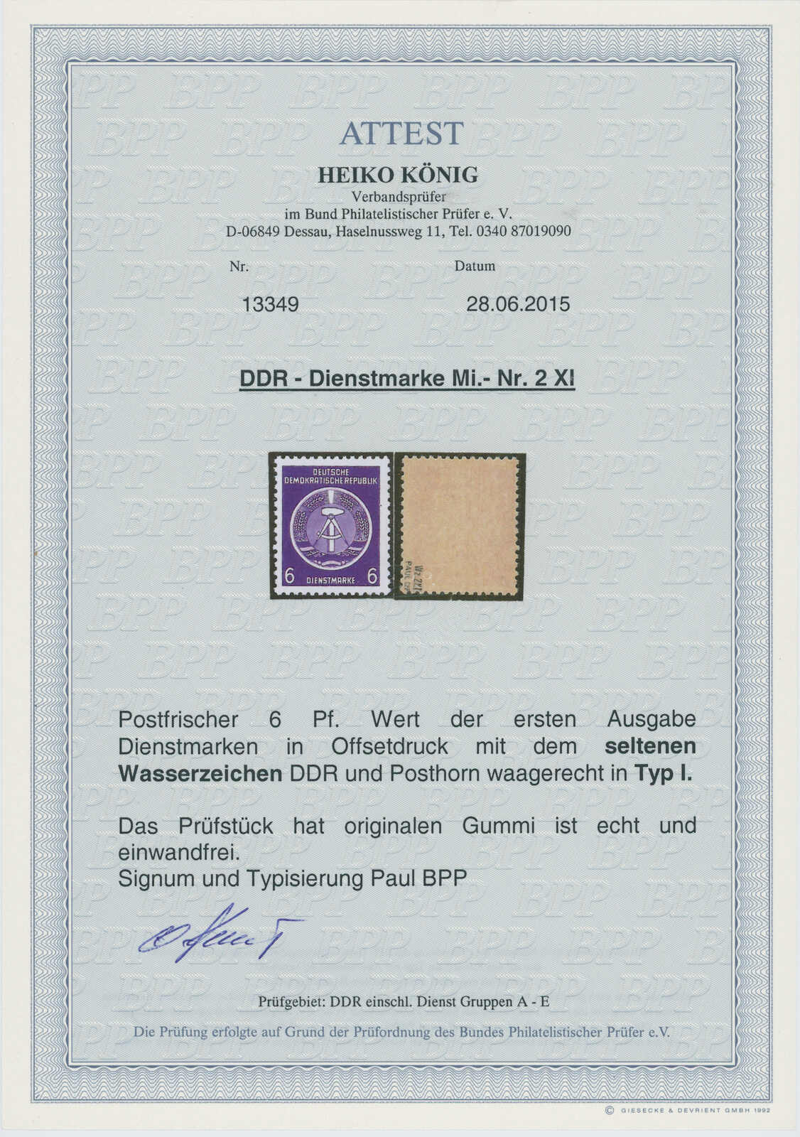 DDR-Dienst MiNr. A 2 x XI