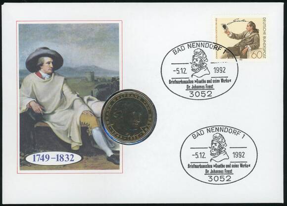 BRD 1982/1992 Numisbrief Johann Wolfgang von Goethe BRD 1982/1992 Numisbrief Johann Wolfgang von Goethe