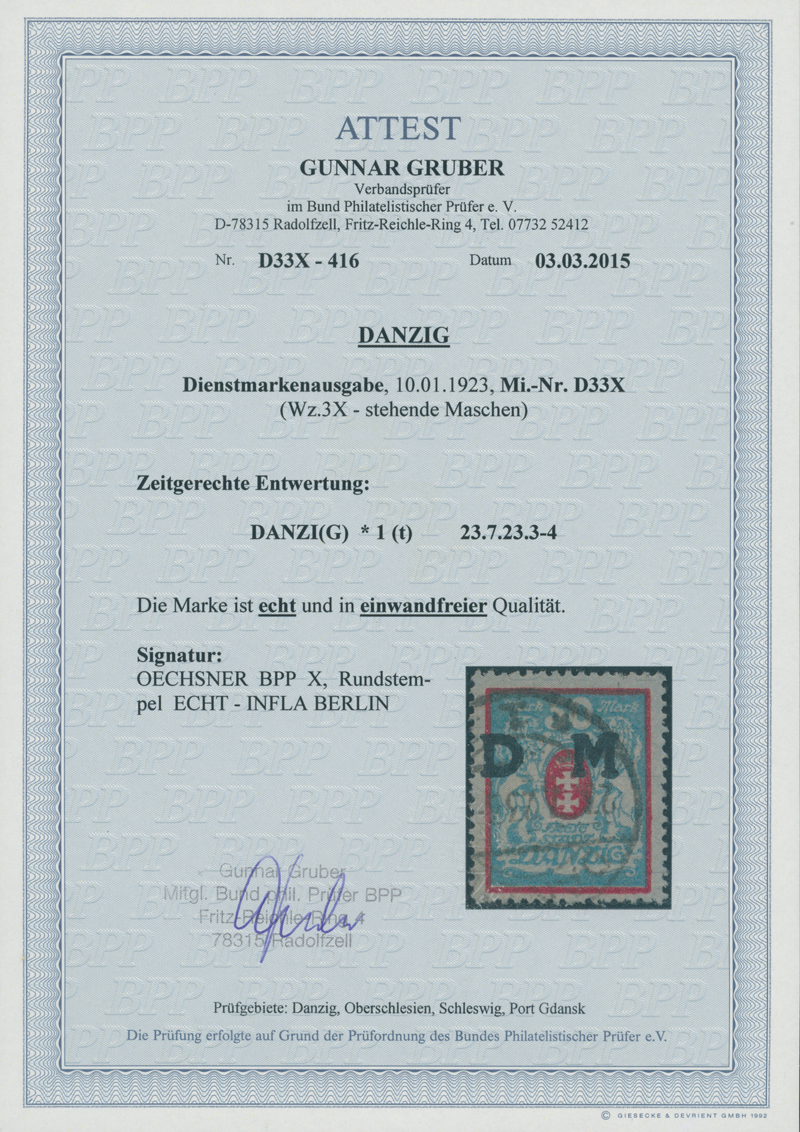 DANZIG DIENST 1922 MiNr. D 33 X