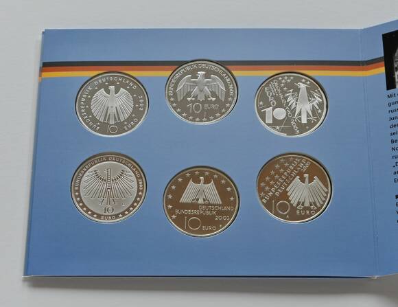BRD 2003 Silber-Gedenkmünzensatz mit 6 x 10 Euro