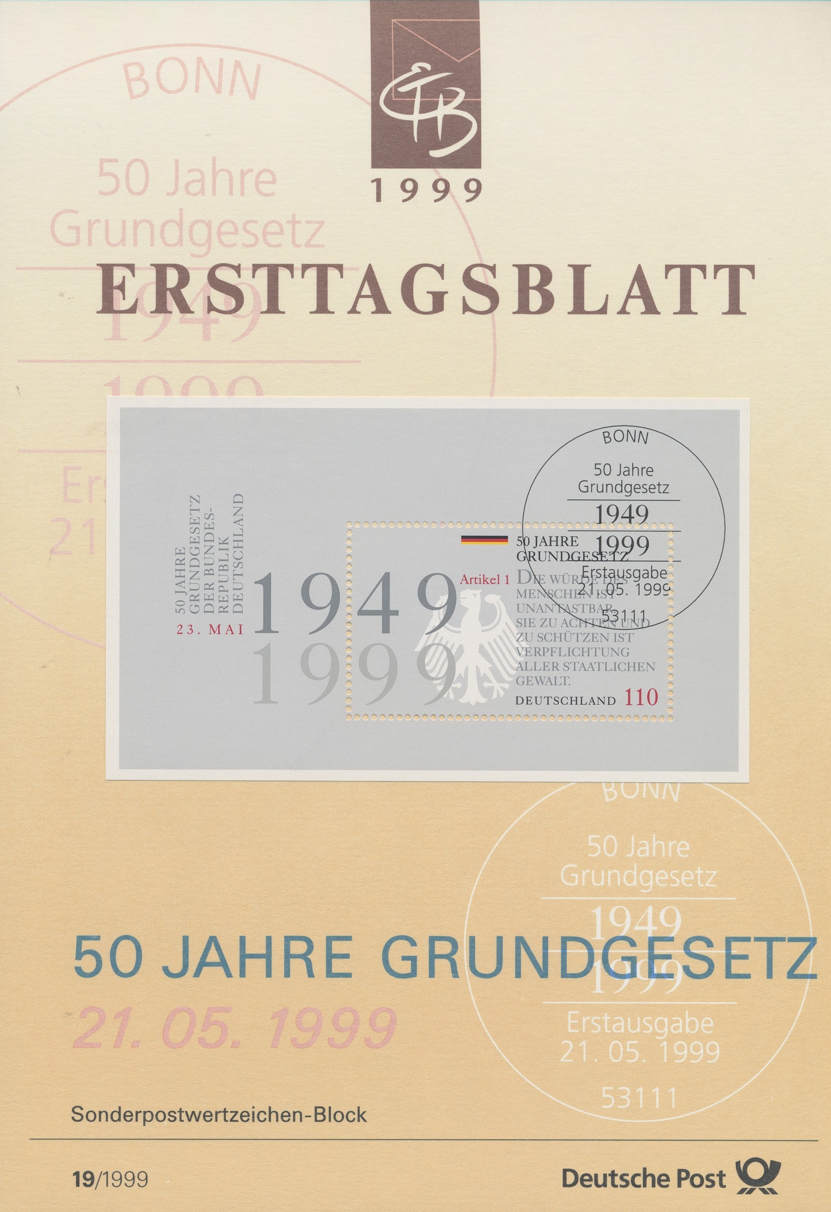 BRD Ersttagsblätter Jahrgang 1999