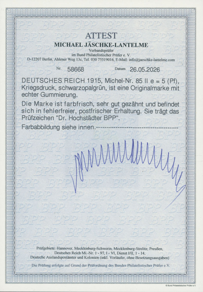 DEUTSCHES REICH 1918 MiNr. 85 II e