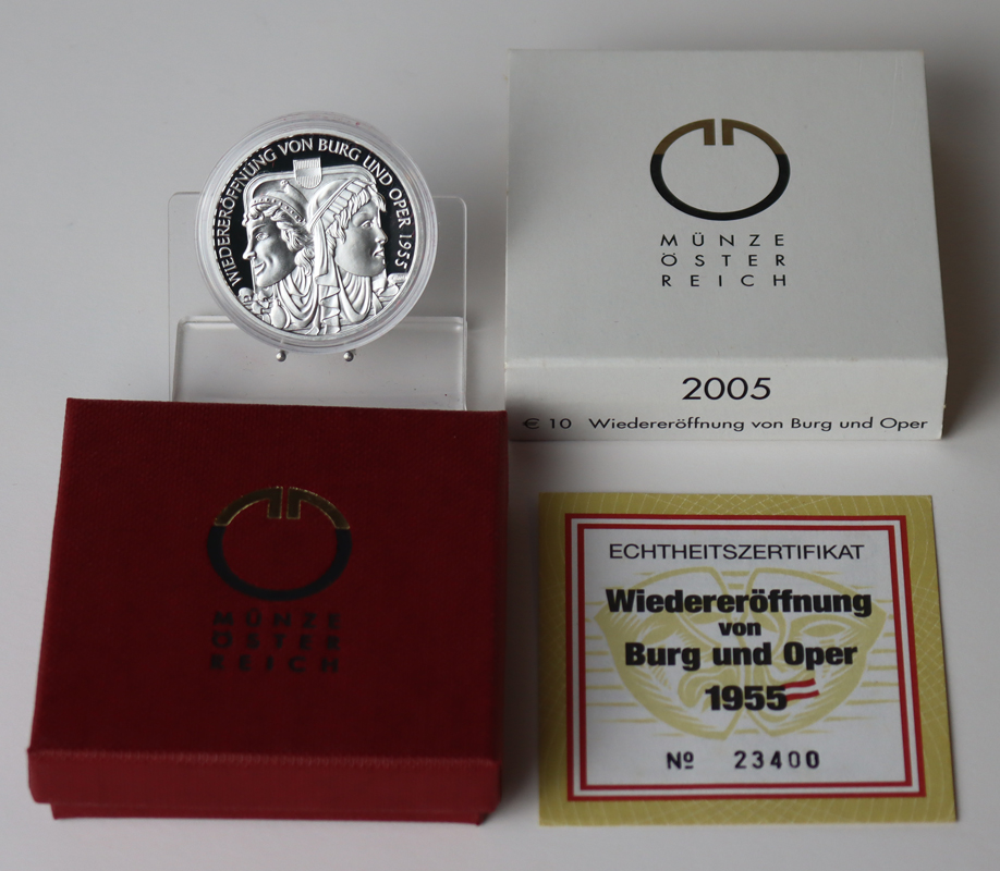 ÖSTERREICH 2005 10 Euro Wiedereröffnung von Burgtheater und Staatsoper