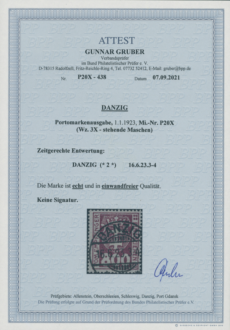 DANZIG PORTO 1923 MiNr. P 20 X