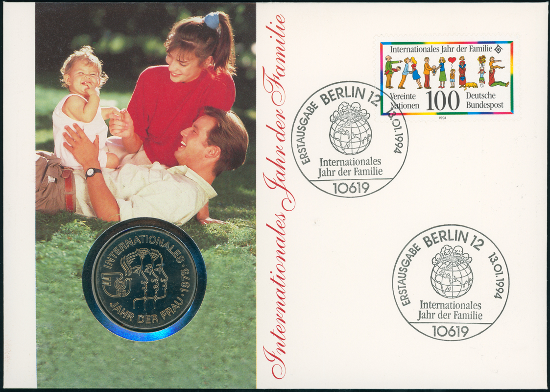 DDR/BRD 1975/1994 Numisbrief Internationales Jahr der Familie mit DDR 5 Mark Jaeger 1558