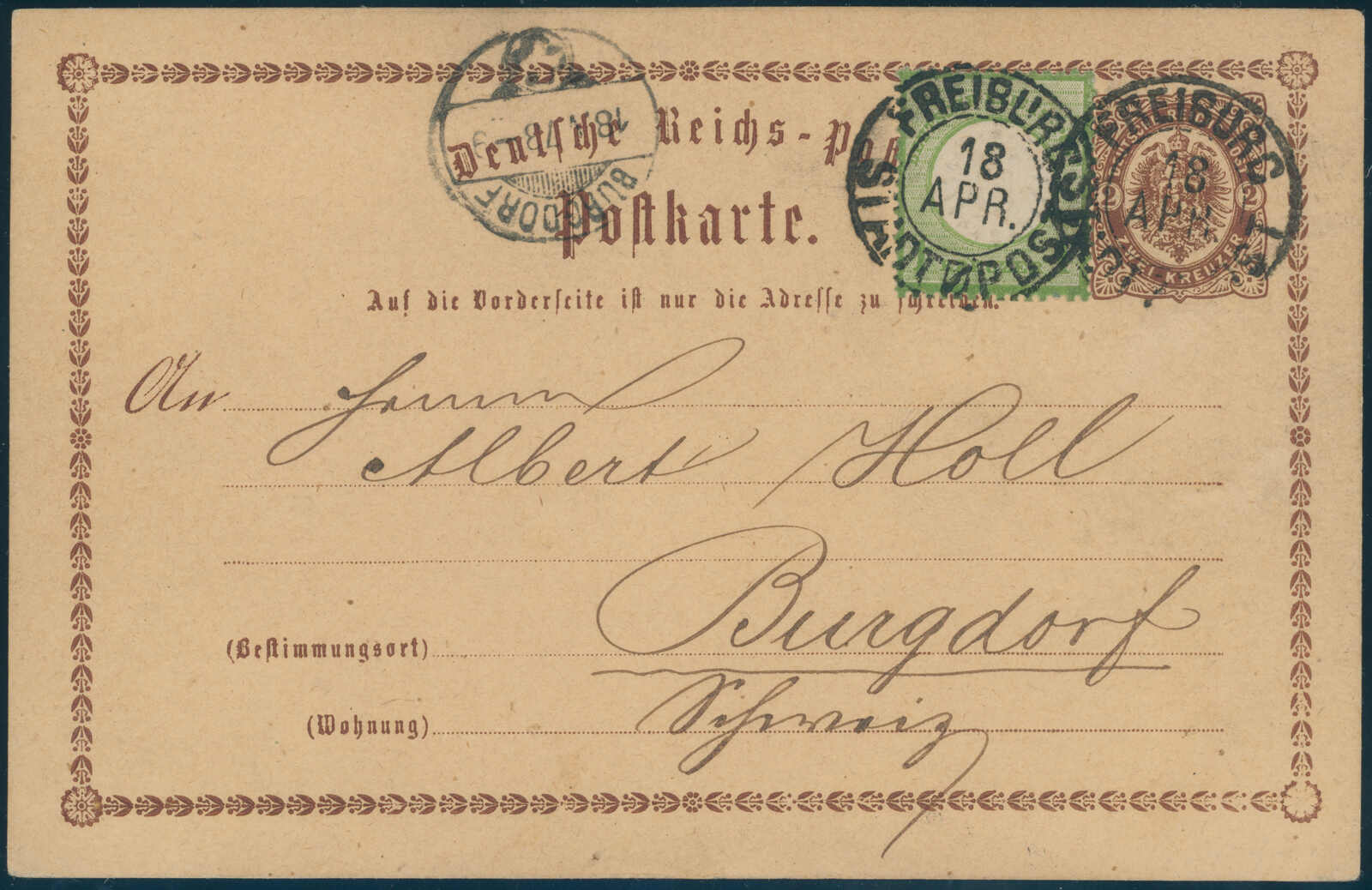 DEUTSCHES REICH 1872/1873 MiNr. 23 a auf Ganzsachenkarte 2 Kreuzer P 2