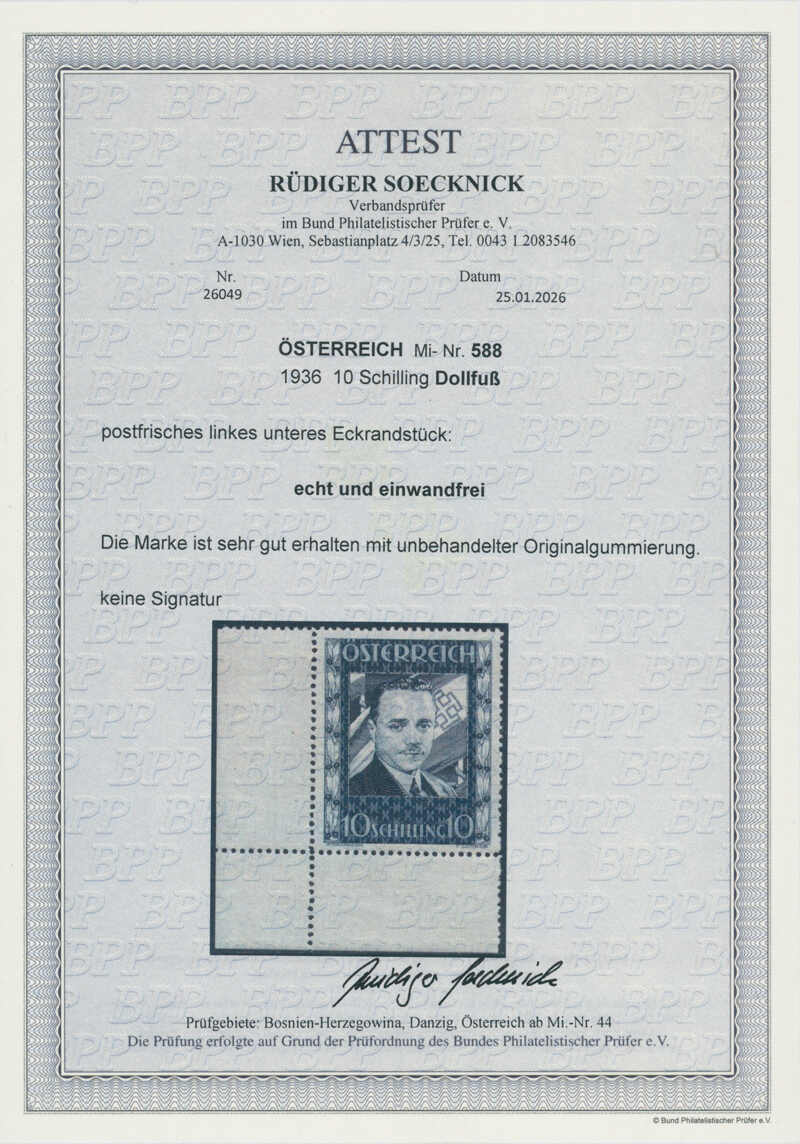 ÖSTERREICH 1936 MiNr. 588 Dollfuß Bogenecke unten links
