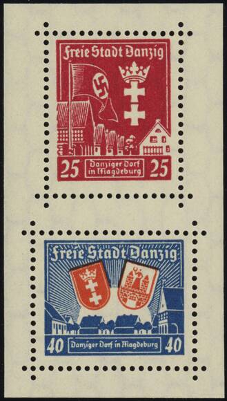 DANZIG 1937 MiNr. 274-275 X Herzstück aus Block 3 DANZIG 1937 MiNr. 274-275 X Herzstück aus Block 3