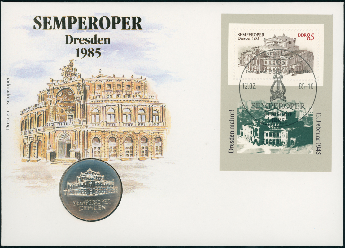 DDR 1985/1985 Numisbrief Semperoper Dresden mit DDR 10 Mark Jaeger 1600