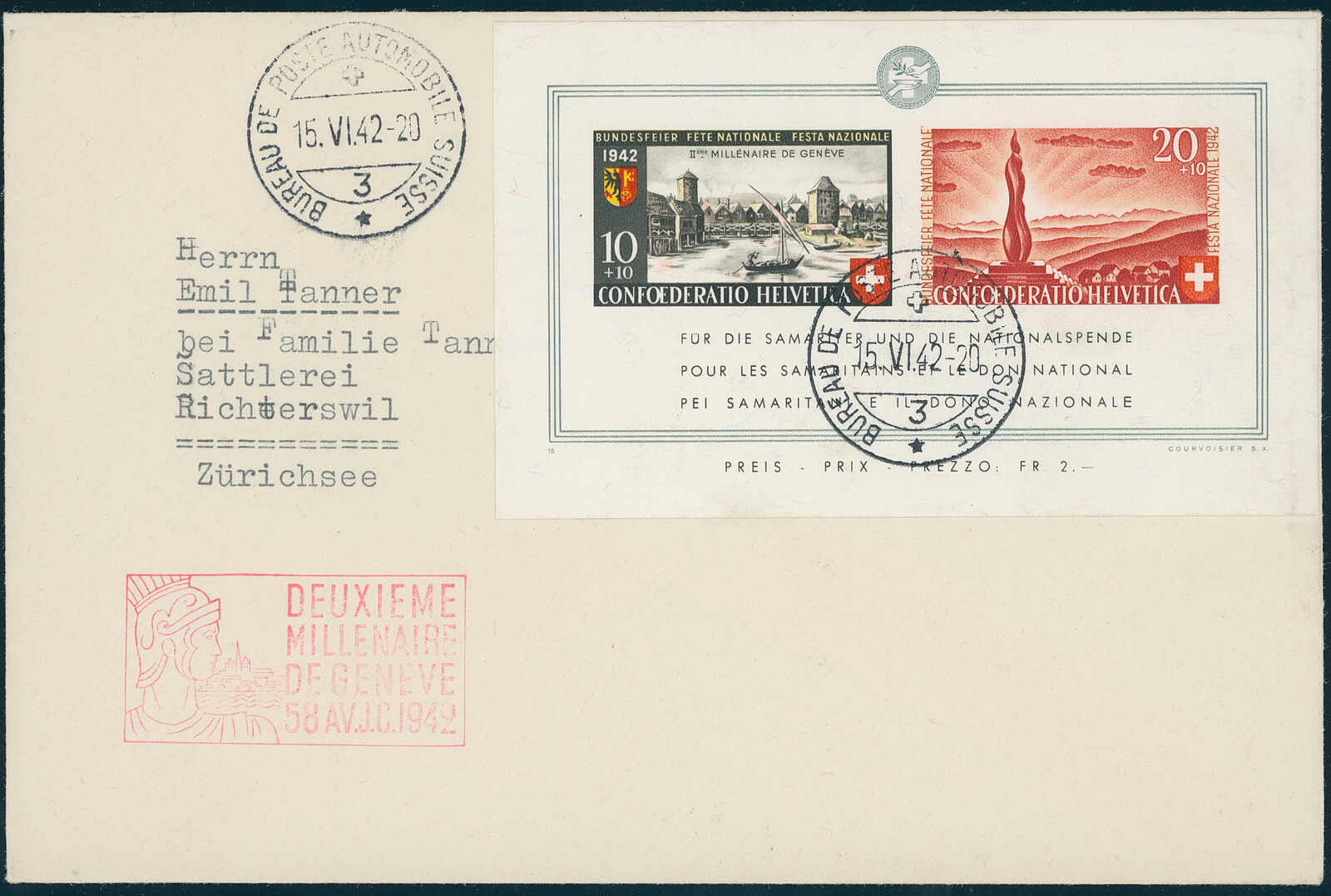 SCHWEIZ 1942 Block 7 FDC