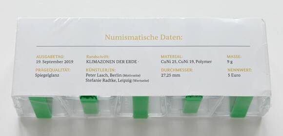 BRD 2019 5 x 5 Euro Gemäßigte Zone Komplettsatz PP