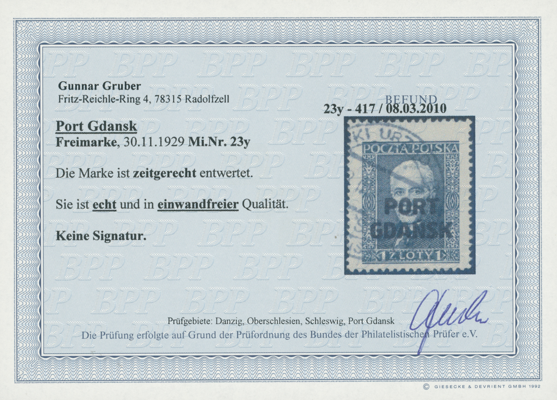 PORT GDANSK 1929 MiNr. 23 x + y