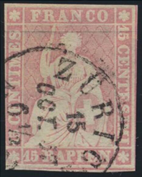 SCHWEIZ 1856 MiNr. 15 II A zm Seidenpapier