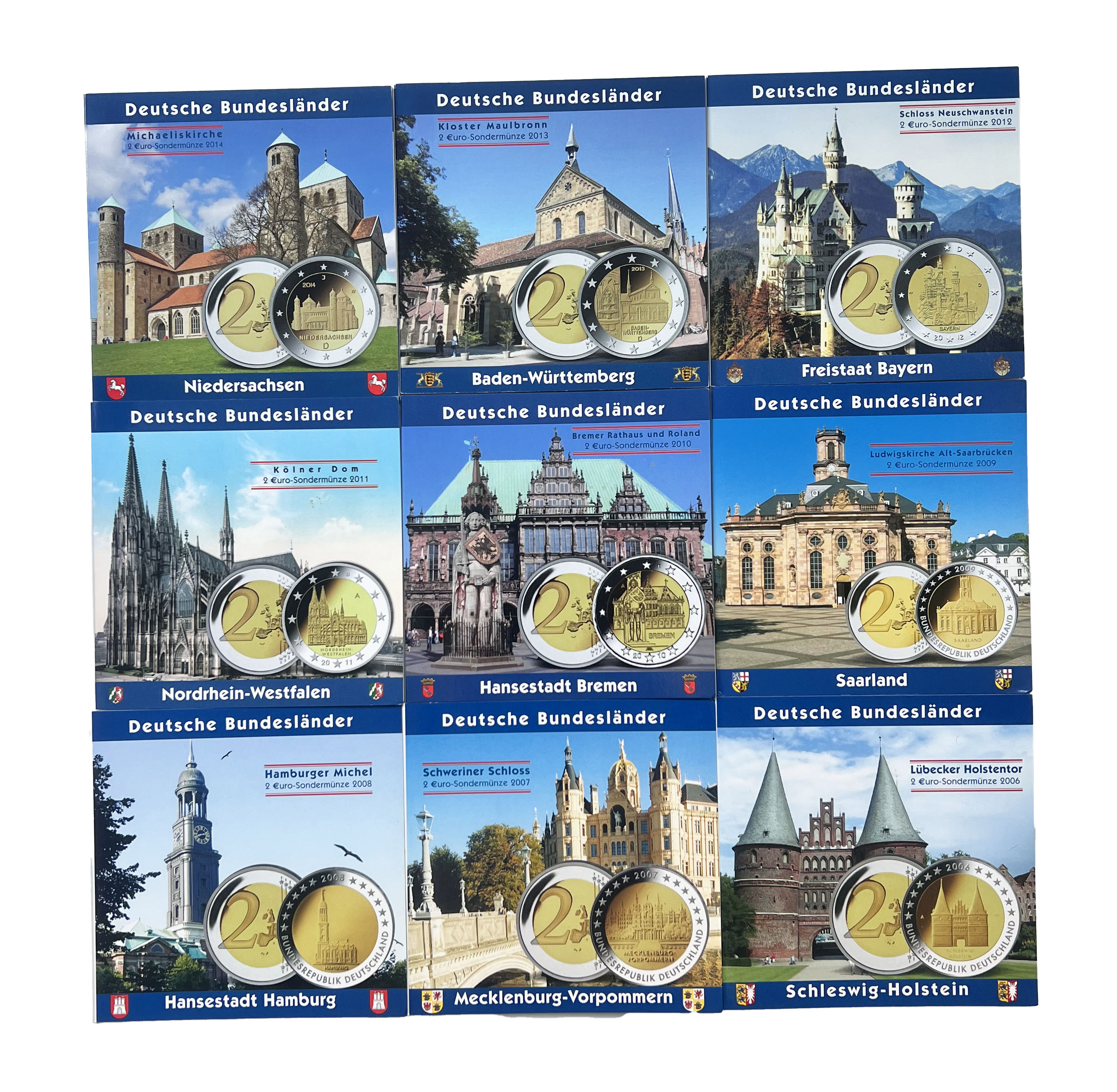 BRD 2006-2014 Lot mit 9 Sets mit je 5 x 2 Euro Serie Bundesländer