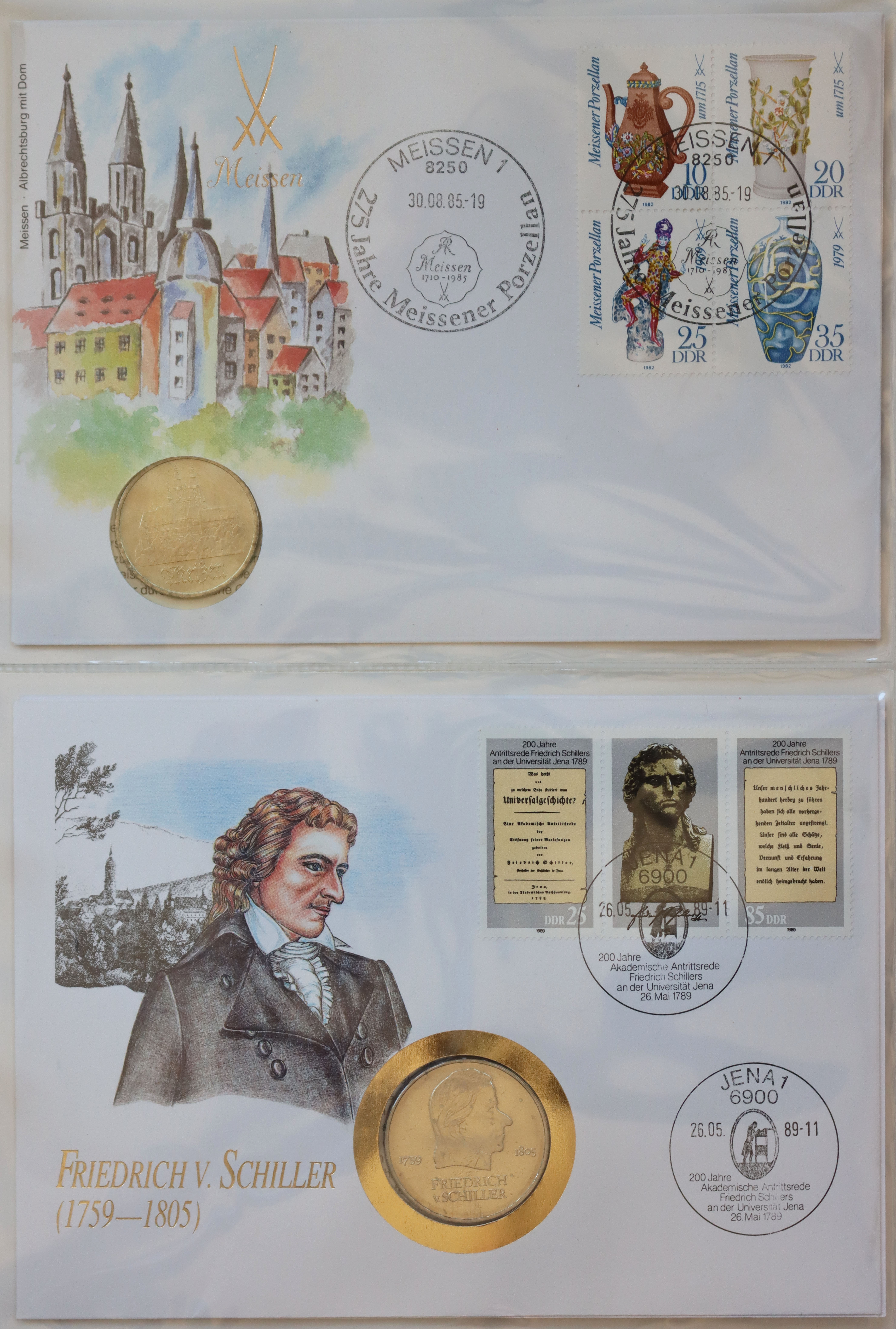 DDR 1984-1995 Sammlung mit 21 Numisbriefen mit DDR Gedenkmünzen