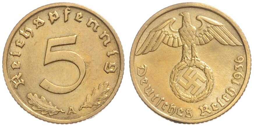 DRITTES REICH 5 Reichspfennig 1936 A, Jaeger 363