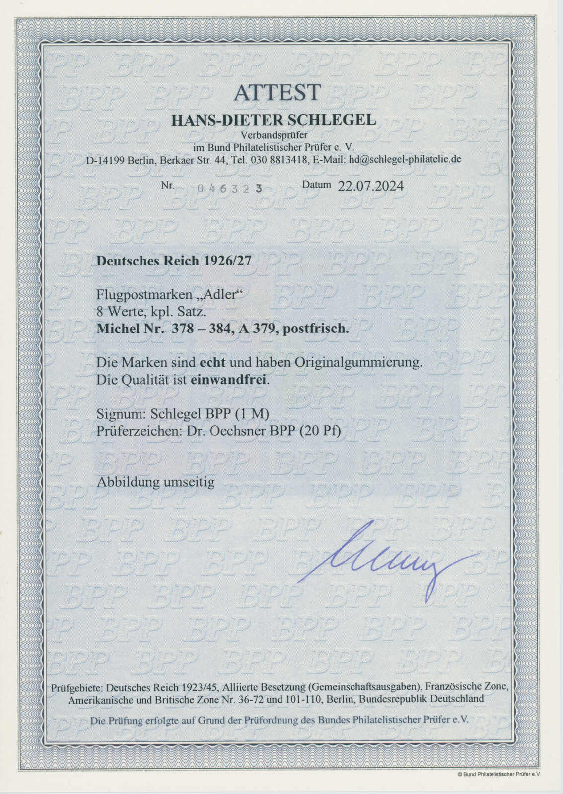 DEUTSCHES REICH 1926 MiNr. 378-384