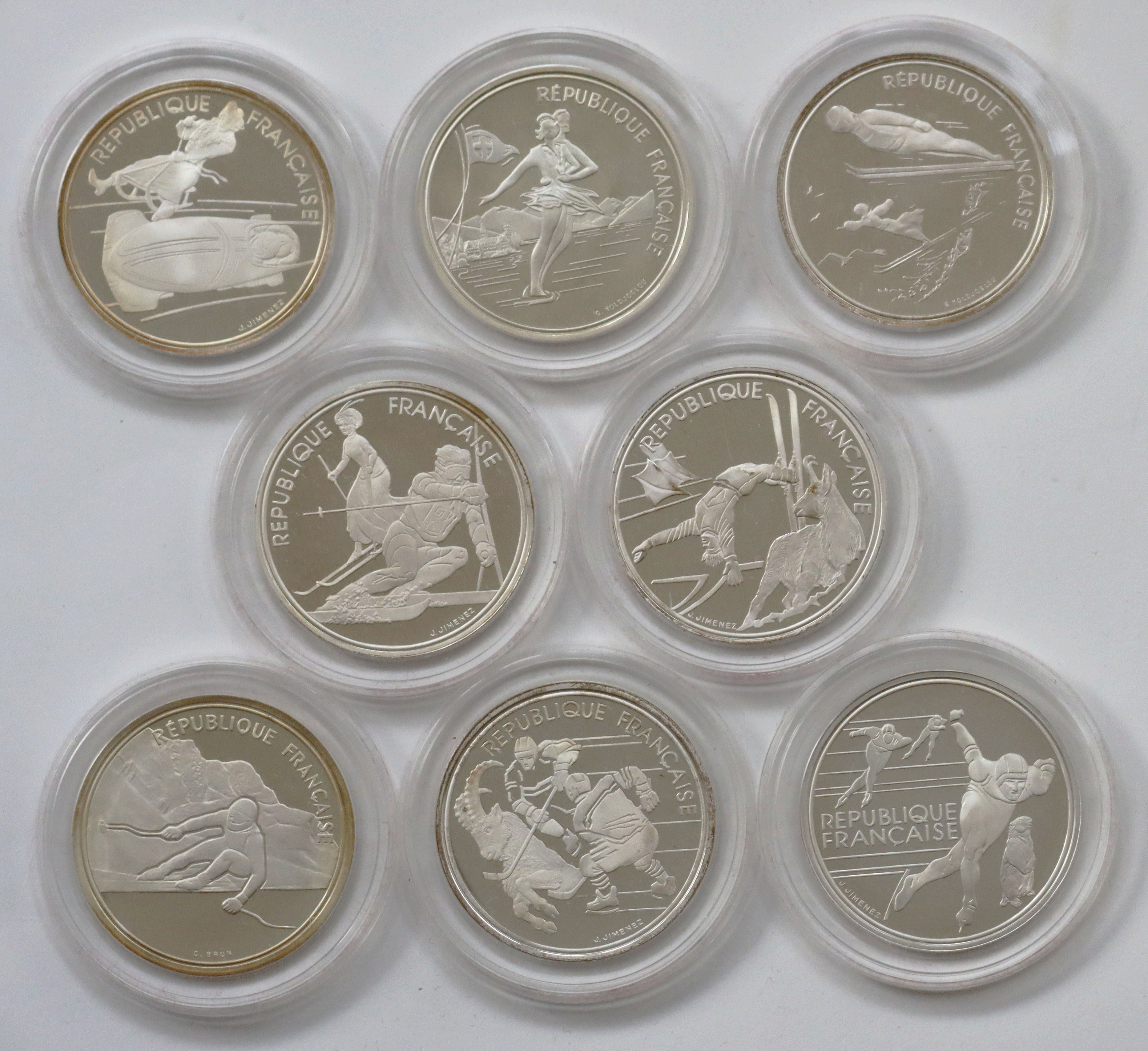 FRANKREICH 1989/1991 Sammlung mit 8 x 100 Francs Olympische Spiele Albertville 1992