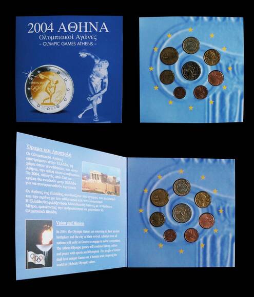 GRIECHENLAND Kursmünzsatz mit Olympia-Sondermünze 2 Euro 2004 GRIECHENLAND Kursmünzsatz mit Olympia-Sondermünze 2 Euro 2004