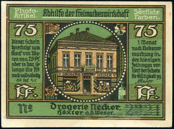 Höxter 1922 Drogerie Necker 617.1 a) 75 Pfg.